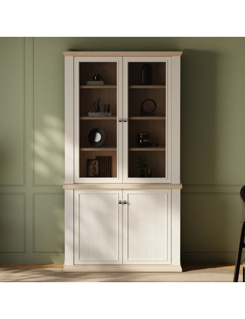 Vetrina Essenza 4 Ante Bianco e Rovere – Stile Classico Moderno