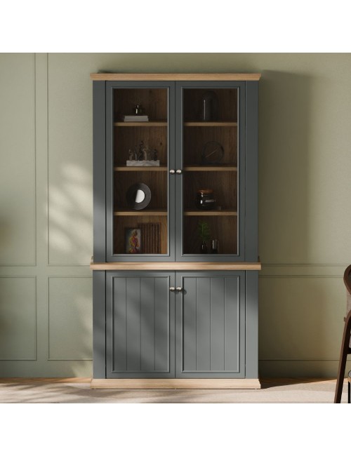 Vetrina Essenza 4 Ante Grigio scuro e Rovere – Stile Classico Moderno