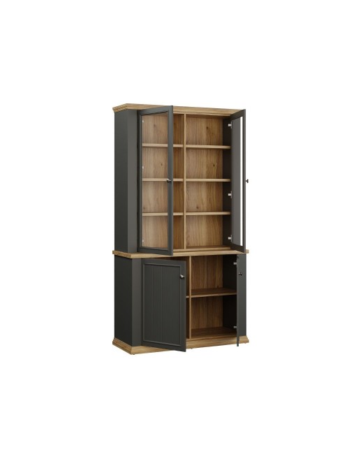 Vetrina Essenza 4 Ante Grigio scuro e Rovere – Stile Classico Moderno