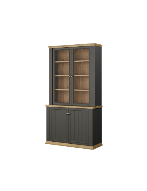 Vetrina Essenza 4 Ante Grigio scuro e Rovere – Stile Classico Moderno