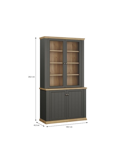 Vetrina Essenza 4 Ante Grigio scuro e Rovere – Stile Classico Moderno