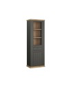 Vetrina Essenza 1 Anta Vetro e 1 Anta con Cassetto grigio scuro e Rovere 202 cm – Stile Classico