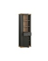 Vetrina Essenza 1 Anta Vetro e 1 Anta con Cassetto grigio scuro e Rovere 202 cm – Stile Classico