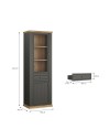 Vetrina Essenza 1 Anta Vetro e 1 Anta con Cassetto grigio scuro e Rovere 202 cm – Stile Classico