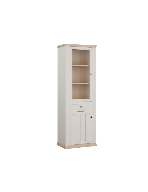 Vetrina Essenza 1 Anta Vetro e 1 Anta con Cassetto Bianco e Rovere 202 cm – Stile Classico