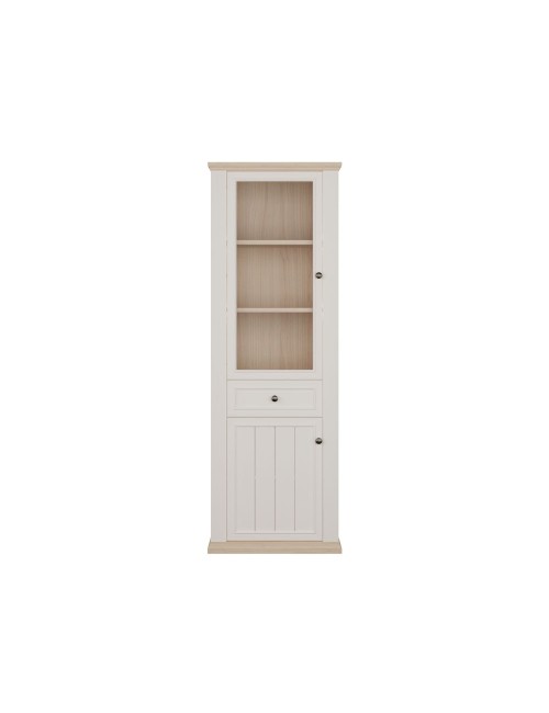 Vetrina Essenza 1 Anta Vetro e 1 Anta con Cassetto Bianco e Rovere 202 cm – Stile Classico