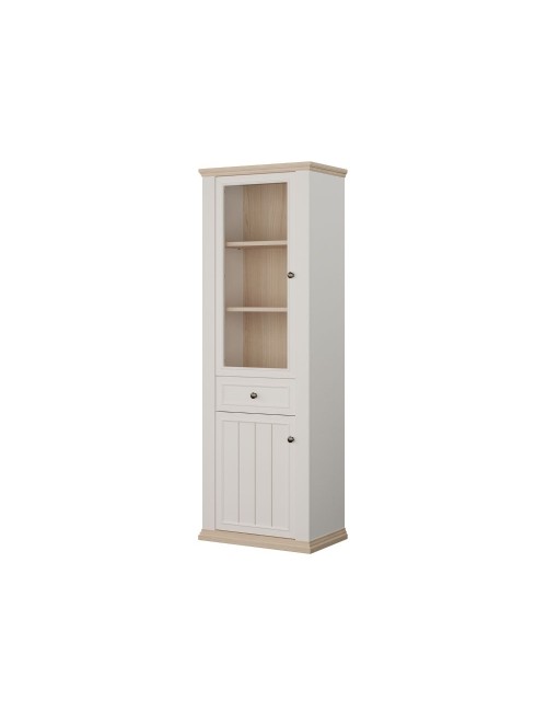 Vetrina Essenza 1 Anta Vetro e 1 Anta con Cassetto Bianco e Rovere 202 cm – Stile Classico