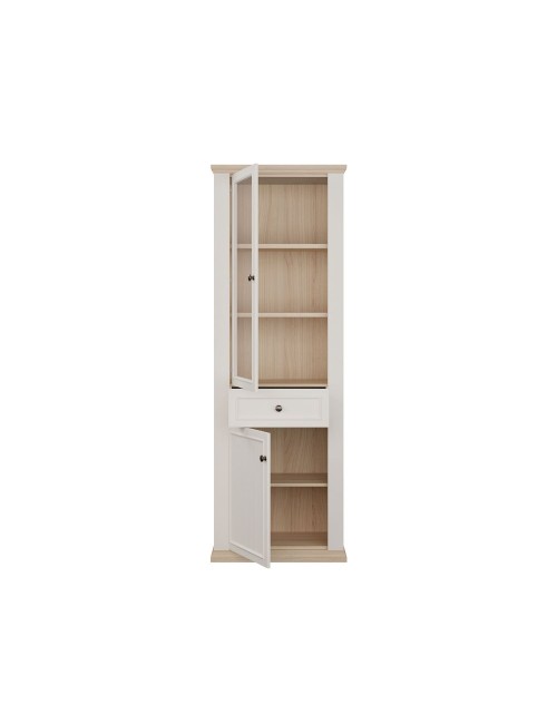 Vetrina Essenza 1 Anta Vetro e 1 Anta con Cassetto Bianco e Rovere 202 cm – Stile Classico