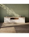 Porta TV Essenza 200 cm Bianco e Rovere con 2 Ante, Cassetto e Vano a giorno – Stile Classico Moderno
