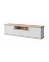 Porta TV Essenza 200 cm Bianco e Rovere con 2 Ante, Cassetto e Vano a giorno – Stile Classico Moderno