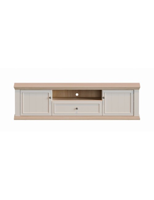 Porta TV Essenza 200 cm Bianco e Rovere con 2 Ante, Cassetto e Vano a giorno – Stile Classico Moderno