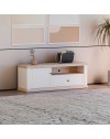 Porta TV Essenza 150 cm Bianco e Rovere con Anta, Cassetto e Vano a Giorno – Stile Classico Moderno