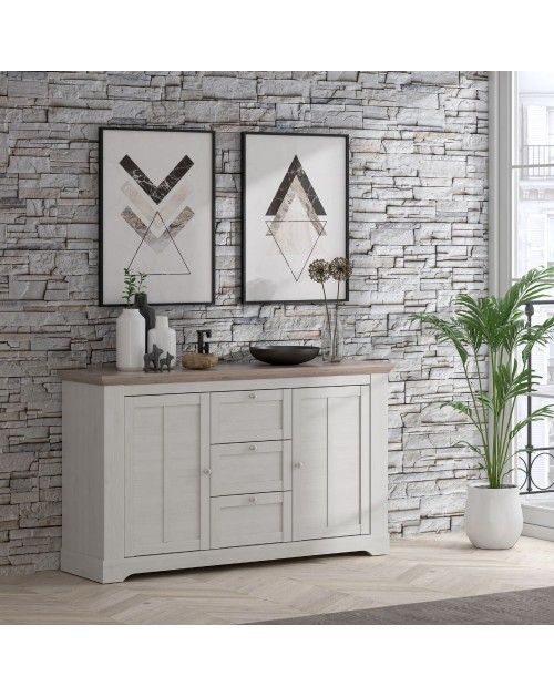 Madia Forma 2 Ante e 3 Cassetti Rovere Bianco Neve e Olmo Scuro 160 cm – Eleganza Contemporanea