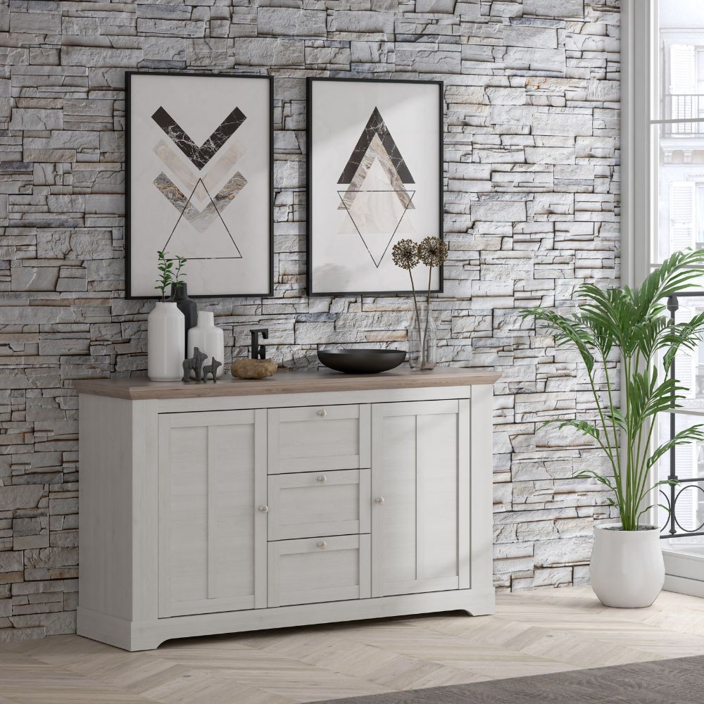 Madia Forma 2 Ante e 3 Cassetti Rovere Bianco Neve e Olmo Scuro 160 cm – Eleganza Contemporanea