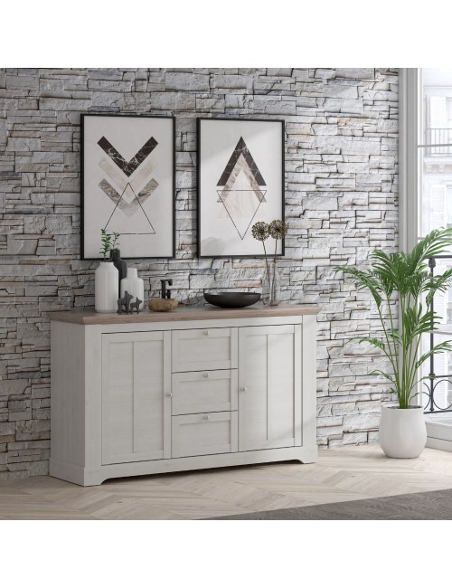 Madia Forma 2 Ante e 3 Cassetti Rovere Bianco Neve e Olmo Scuro 160 cm – Eleganza Contemporanea