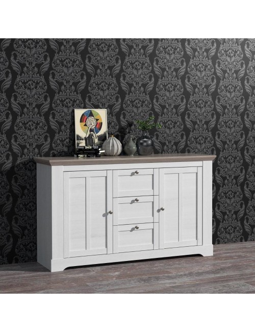 Madia Forma 2 Ante e 3 Cassetti Rovere Bianco Neve e Olmo Scuro 160 cm – Eleganza Contemporanea