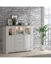 Credenza Forma 3 Ante con Vetro Temperato e Luci LED Rovere Bianco Neve e Olmo Scuro – Design Luminoso