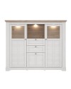 Credenza Forma 3 Ante con Vetro Temperato e Luci LED Rovere Bianco Neve e Olmo Scuro – Design Luminoso