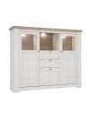 Credenza Forma 3 Ante con Vetro Temperato e Luci LED Rovere Bianco Neve e Olmo Scuro – Design Luminoso