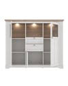 Credenza Forma 3 Ante con Vetro Temperato e Luci LED Rovere Bianco Neve e Olmo Scuro – Design Luminoso