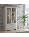 Vetrina Forma 2 Ante con Vetro, 2 Cassetti e Luci LED Rovere Bianco Neve e Olmo Scuro – Esposizione di Grande Impatto