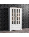 Vetrina Forma 2 Ante con Vetro, 2 Cassetti e Luci LED Rovere Bianco Neve e Olmo Scuro – Esposizione di Grande Impatto