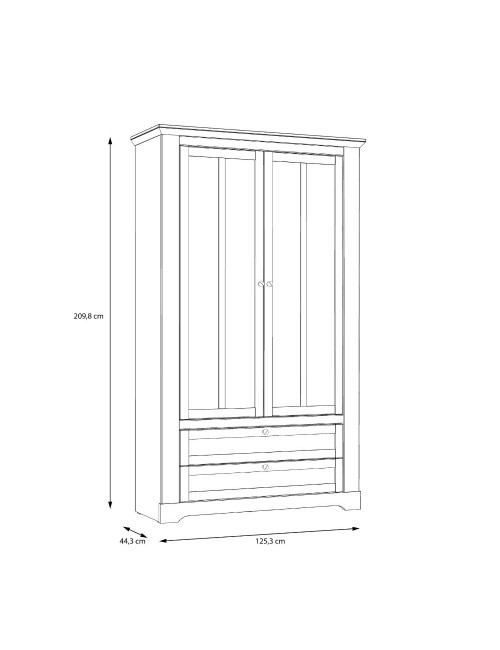 Vetrina Forma 2 Ante con Vetro, 2 Cassetti e Luci LED Rovere Bianco Neve e Olmo Scuro – Esposizione di Grande Impatto