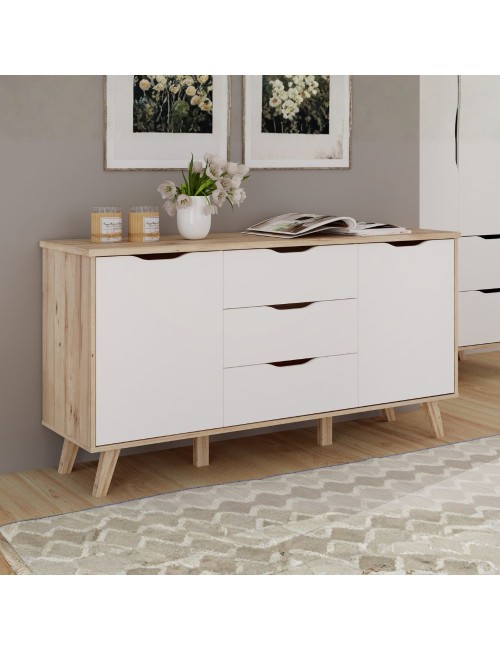 Madia Axis 2 Ante e 3 Cassetti Rovere e Bianco 149 cm – Design Moderno e Funzionalità Quotidiana