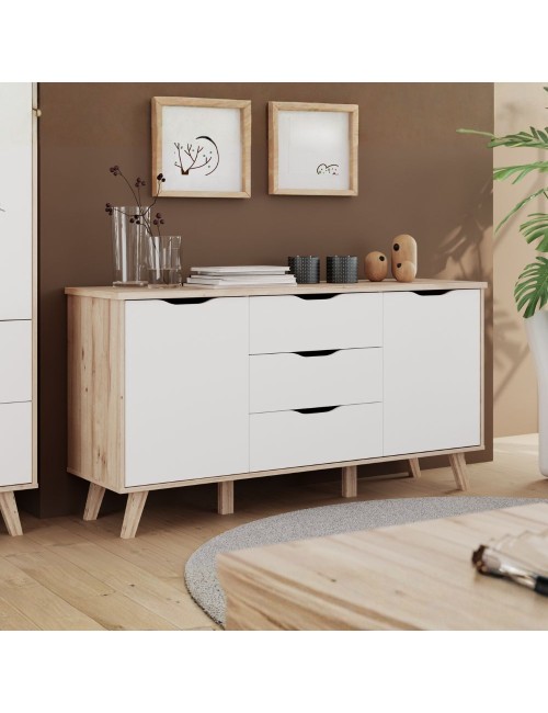 Madia Axis 2 Ante e 3 Cassetti Rovere e Bianco 149 cm – Design Moderno e Funzionalità Quotidiana