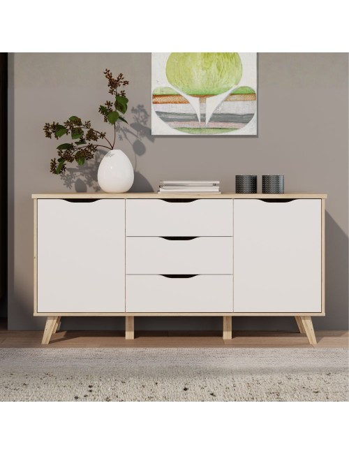 Madia Axis 2 Ante e 3 Cassetti Rovere e Bianco 149 cm – Design Moderno e Funzionalità Quotidiana
