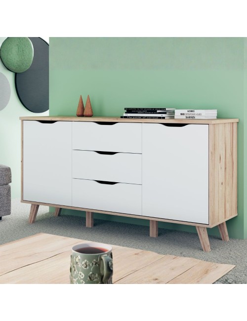 Madia Axis 2 Ante e 3 Cassetti Rovere e Bianco 149 cm – Design Moderno e Funzionalità Quotidiana