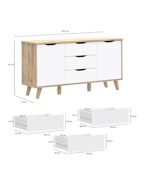 Madia Axis 2 Ante e 3 Cassetti Rovere e Bianco 149 cm – Design Moderno e Funzionalità Quotidiana