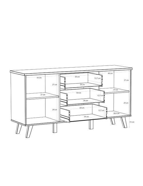Madia Axis 2 Ante e 3 Cassetti Rovere e Bianco 149 cm – Design Moderno e Funzionalità Quotidiana