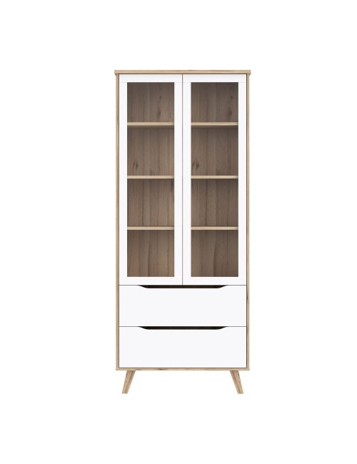 Vetrina Axis 2 Ante in Vetro e 2 Cassetti Rovere e Bianco – Eleganza Moderna e Massima Luminosità