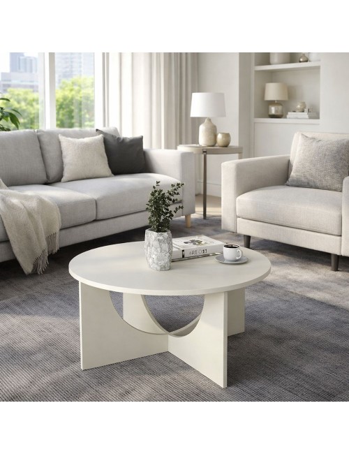Tavolino da Salotto Lemmar Rotondo Cashmere con Base a Croce e Intagli ad Arco