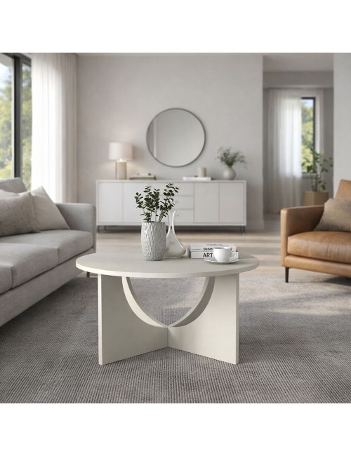 Tavolino da Salotto Lemmar Rotondo Cashmere con Base a Croce e Intagli ad Arco