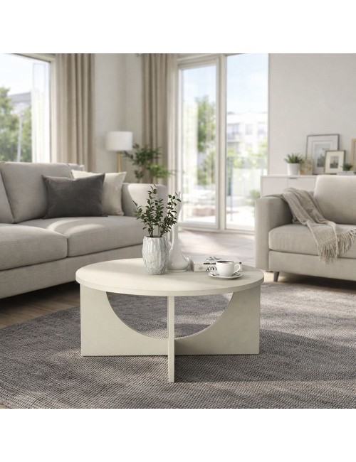Tavolino da Salotto Lemmar Rotondo Cashmere con Base a Croce e Intagli ad Arco