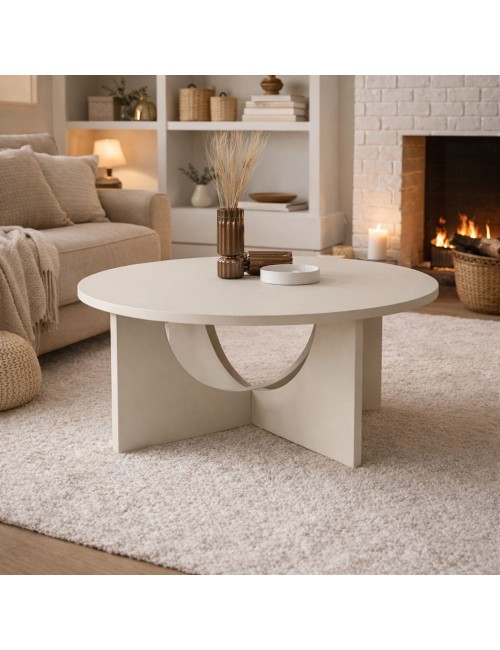 Tavolino da Salotto Lemmar Rotondo Cashmere con Base a Croce e Intagli ad Arco