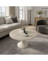 Tavolino Rotondo da Salotto Lepper Travertino e Cashmere con Dettaglio Circolare