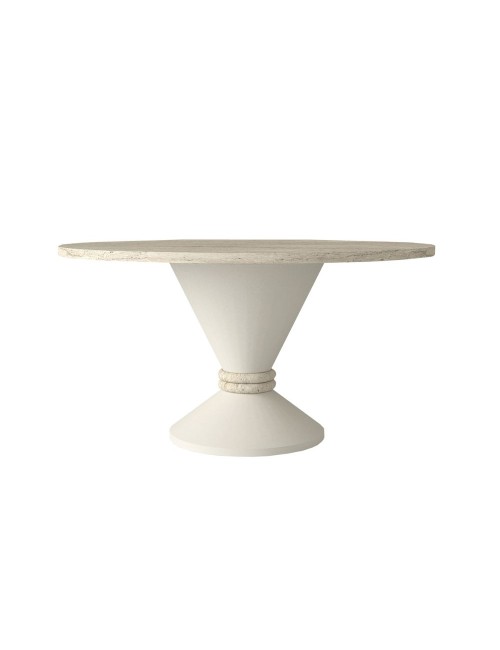 Tavolino Rotondo da Salotto Lepper Travertino e Cashmere con Dettaglio Circolare