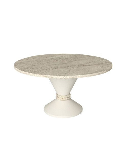 Tavolino Rotondo da Salotto Lepper Travertino e Cashmere con Dettaglio Circolare