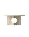 Tavolino Rotondo da Salotto Mara Effetto Travertino con Base Geometrica