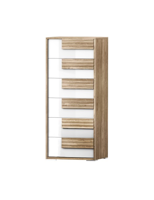 Settimino Selva 6 Cassetti rovere caramello e Bianco lucido – Calore e design contemporaneo