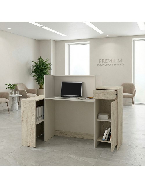 Bancone Reception Dayana 150 cm Cashmere e Travertino con LED – Design Moderno