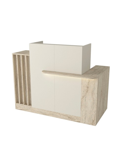 Bancone Reception Dayana 150 cm Cashmere e Travertino con LED – Design Moderno