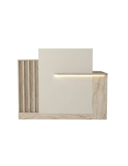 Bancone Reception Dayana 150 cm Cashmere e Travertino con LED – Design Moderno