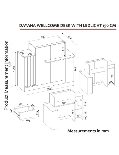 Bancone Reception Dayana 150 cm Cashmere e Travertino con LED – Design Moderno