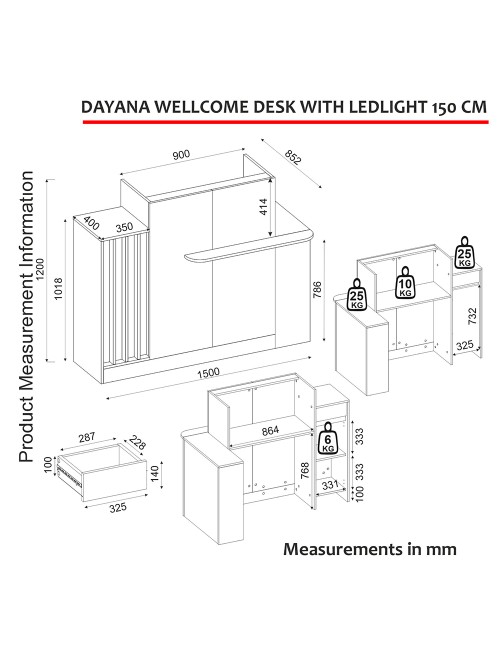 Bancone Reception Dayana 150 cm Cashmere e Travertino con LED – Design Moderno