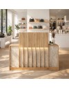 Bancone Reception Davis 150 cm Rovere e Travertino con LED e Listelli Verticali