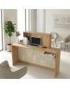 Bancone Reception Davis 150 cm Rovere e Travertino con LED e Listelli Verticali
